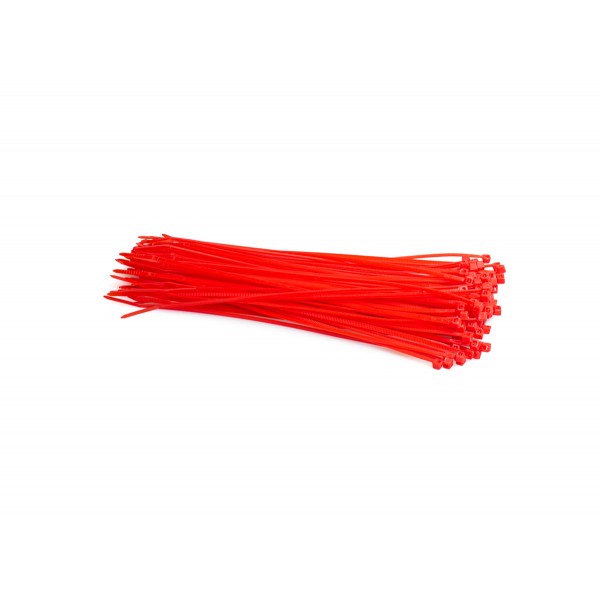 Farebné PVC sťahovacie pásky balenie 100 ks, farba červená, rozmer 200 x 2,5 mm