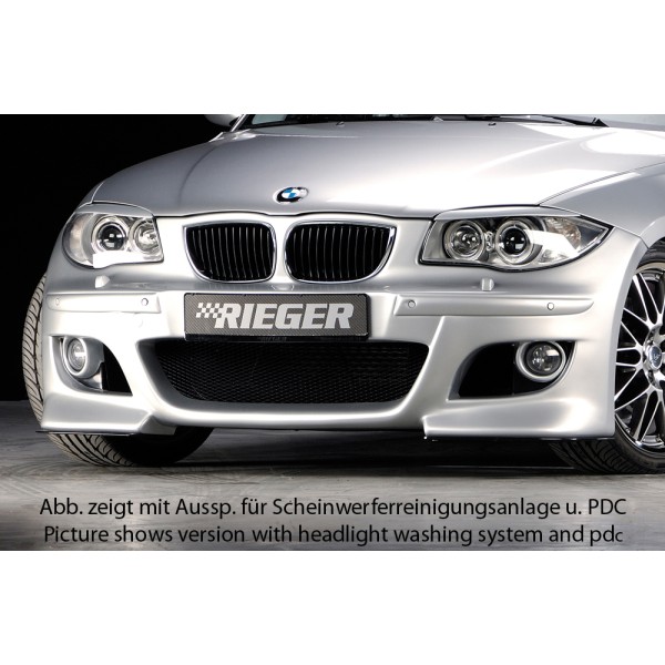 Rieger kompletný predný nárazník pro BMW rad 1 E87 4-dver. pred faceliftom, plast ABS bez povrchovej úpravy, pro vozy bez ostřikovačů světlometů a parkovacího asistenta (PDC)