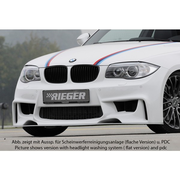 Rieger kompletný predný nárazník pro BMW rad 1 E81, E82, E88, E87 2-dver., 4-dver., kabriolet, kupé, sedan, plast ABS bez povrchovej úpravy, pro vozy s ostřikovači předních světlometů a plochou nádobou na ostřikovače