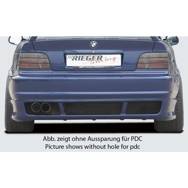 Rieger kompletní zadný nárazník E46-Look pro BMW rad 3 E36 kabriolet, kupé, sedan, touring, plast ABS bez povrchovej úpravy, pre vozidlá s parkovacím asistentom (PDC)