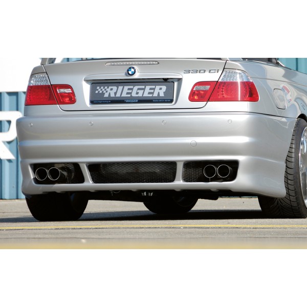 Rieger kompletní zadný nárazník M3-Look pro BMW rad 3 E46 kabriolet, kupé, sedan pred faceliftom, plast ABS bez povrchovej úpravy, pre vozidlá s parkovacím asistentom (PDC)