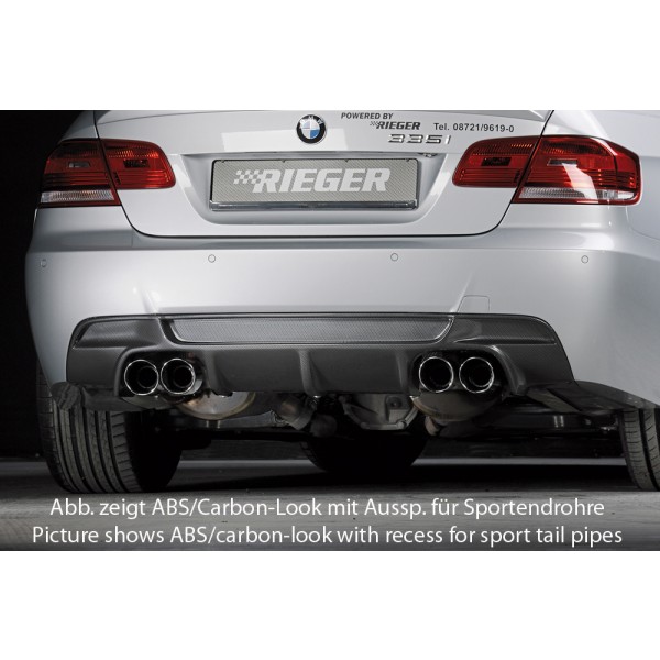 Rieger vložka zadného nárazníka pre BMW rad 3 E92, E93 kabriolet, kupé vr. faceliftu, plast ABS bez povrchovej úpravy, iba pre 335i/335d, pre orig. koncovky na oboch stranách