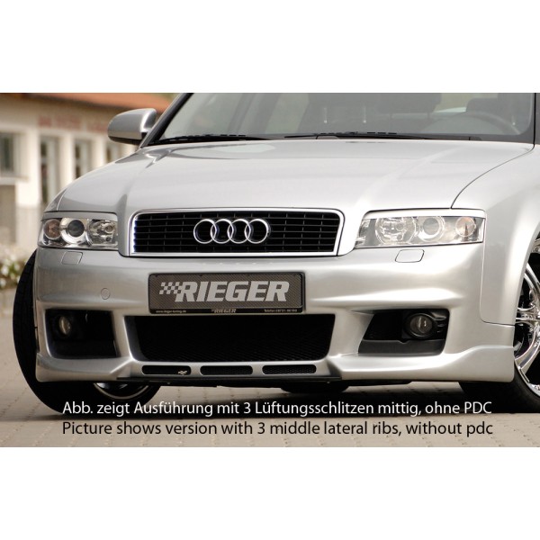 Rieger kompletný predný nárazník new Design pro Audi A4 8E avant, sedan, plast ABS bez povrchovej úpravy, bez rebrovania, pre vozidlá s parkovacím asistentom (PDC) a ostřikovači světlometů