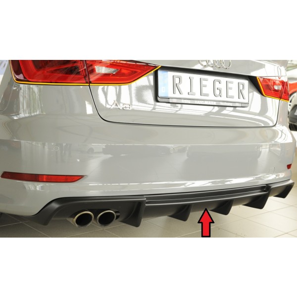 Rieger vložka zadného nárazníka pre Audi A3 8V 3-dver. (convertible 8V7), 5-dver. (sedan 8VS) pred faceliftom, plast ABS bez povrchovej úpravy, pre dvojitú koncovku vlevo