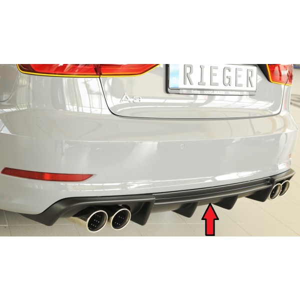 Rieger vložka zadného nárazníka pre Audi A3 8V 3-dver. (convertible 8V7), 5-dver. (sedan 8VS) pred faceliftom, plast ABS bez povrchovej úpravy, pre dvojité koncovky na oboch stranách 4x90 mm