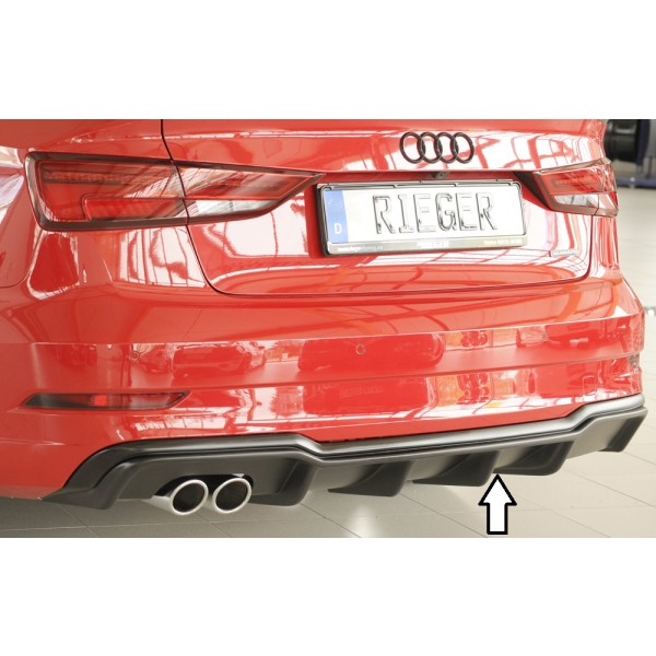 Rieger vložka zadného nárazníka pre Audi A3 8V 3-dver. (convertible 8V7), 5-dver. (sedan 8VS) po faceliftu, plast ABS bez povrchovej úpravy, pre dvojitú koncovku vlevo