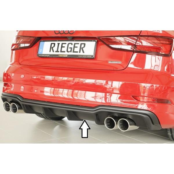 Rieger vložka zadného nárazníka pre Audi A3 8V 3-dver. (convertible 8V7), 5-dver. (sedan 8VS) po faceliftu, plast ABS bez povrchovej úpravy, pre športové koncovky na oboch stranách 4x90 mm