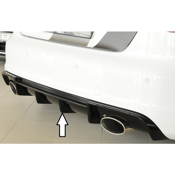 Rieger vložka zadného nárazníka pre Audi A3 8V 3-dver. (hatchback 8V1), 5-dver. (sportback 8VA) pred faceliftom, plast ABS lakovaný do čiernej lesklej farby, pre športové koncovky na oboch stranách 152x95 mm