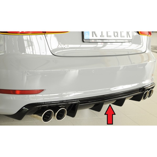 Rieger vložka zadného nárazníka pre Audi A3 8V 3-dver. (convertible 8V7), 5-dver. (sedan 8VS) pred faceliftom, plast ABS lakovaný do čiernej lesklej farby, pre dvojité koncovky na oboch stranách 4x90 mm