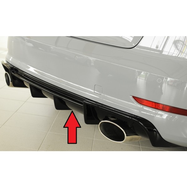 Rieger vložka zadného nárazníka pre Audi A3 8V 3-dver. (convertible 8V7), 5-dver. (sedan 8VS) pred faceliftom, plast ABS lakovaný do čiernej lesklej farby, pre športové koncovky na oboch stranách 152x95 mm