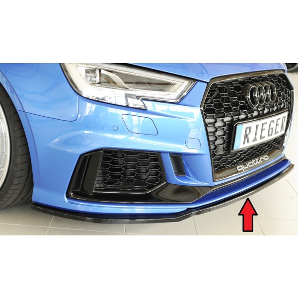 Rieger lipa pod predný nárazník pro Audi RS3 8V 5-dver. (sedan 8VS / 8VM), 5-dver. (sportback 8VA / 8VF) po faceliftu, 02/17-, plast ABS lakovaný do čiernej lesklej farby