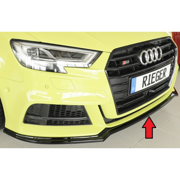 Rieger lipa pod predný nárazník pro Audi A3 S3 8V 3-dver. (hatchback 8V1), 5-dver. (sportback 8VA) po faceliftu, 09/16-, plast ABS lakovaný do čiernej lesklej farby