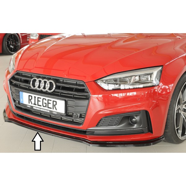 Rieger lipa pod predný nárazník pro Audi A5 S5 B9, F5 kabriolet, kupé, Sportback pred faceliftom, 11/16-12/19, plast ABS lakovaný do čiernej lesklej farby