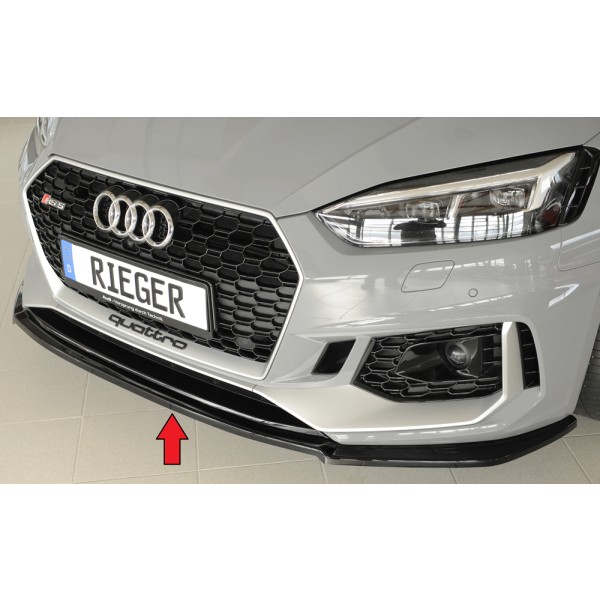 Rieger lipa pod predný nárazník pro Audi RS5 B9, F5 kupé, 03/17-02/20, plast ABS lakovaný do čiernej lesklej farby