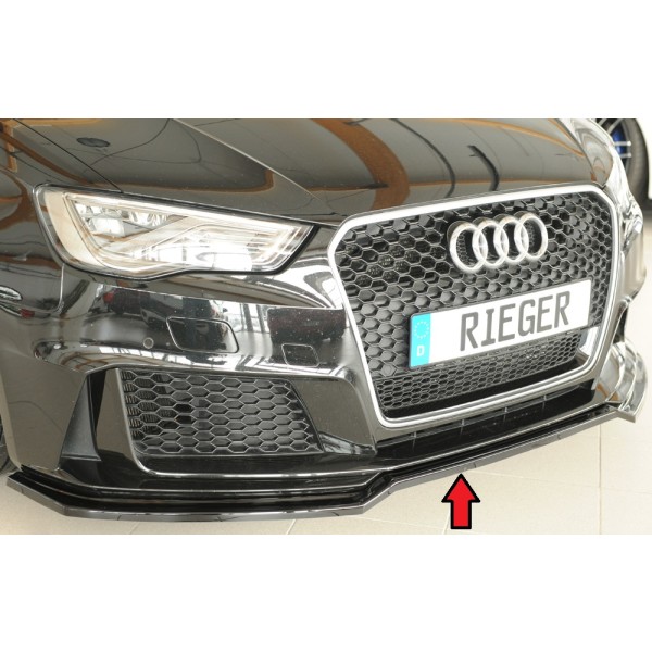 Rieger lipa pod predný nárazník pro Audi RS3 8V 5-dver. (sportback 8VA / 8VF), 04/15-01/17, plast ABS lakovaný do čiernej lesklej farby