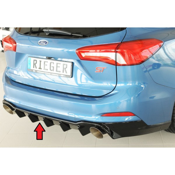 Rieger vložka zadného nárazníka (pre vozidlá s ťažným zariadením) pro Ford Focus 4 DEH 5-dver. (combi), plast ABS lakovaný do čiernej lesklej farby, pro sportovní koncovky vlevo/vpravo 115 mm