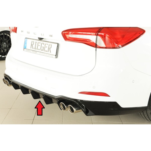 Rieger vložka zadného nárazníka (pre vozidlá s ťažným zariadením) pro Ford Focus 4 DEH 5-dver. (combi), plast ABS lakovaný do čiernej lesklej farby, pro sportovní koncovky vlevo/vpravo 4x80 mm