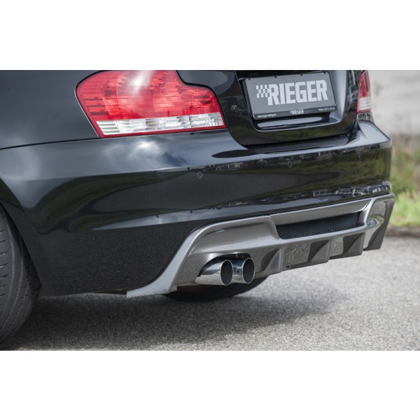 Rieger vložka zadného nárazníka pre BMW rad 1 E82, E88 kabriolet, kupé, plast ABS s povrchovou úpravou Carbon-Look, pre dvojitú koncovku vlevo