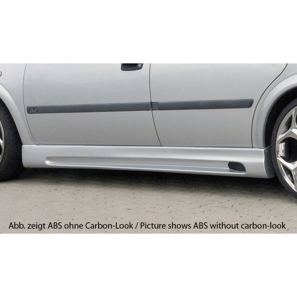 Rieger bočný prah mont. strana pravá pro Opel Astra G 5-dver., caravan, fastback, hatchback, notchback, plast ABS s povrchovou úpravou Carbon-Look, s prelisom a výrezom