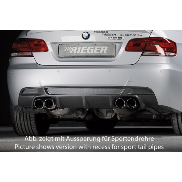 Rieger vložka zadného nárazníka pre BMW rad 3 E92, E93 kabriolet, kupé vr. faceliftu, plast ABS s povrchovou úpravou Carbon-Look, pouze 335i/335d, pre orig. koncovky na oboch stranách