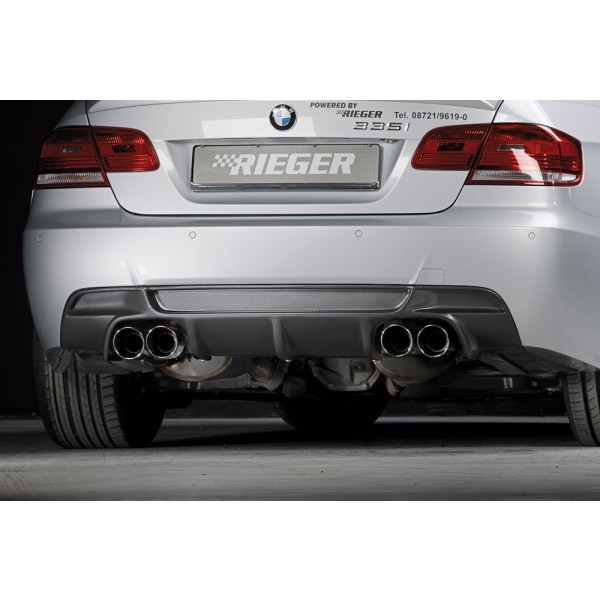Rieger vložka zadného nárazníka pre BMW rad 3 E92, E93 kabriolet, kupé vr. faceliftu, plast ABS s povrchovou úpravou Carbon-Look, pre dvojité koncovky na oboch stranách 4x90 mm