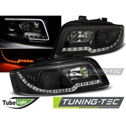 Audi A4 00-04 - predné čierna svetlá s LED svietením TUBE LIGHTS a LED smerovky