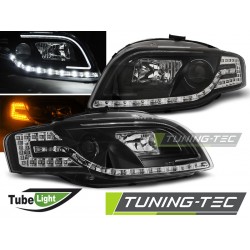 Audi A4 04-09 - predné čierna svetlá s LED svietením TUBE LIGHTS a LED smerovky