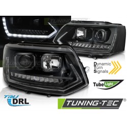 VW T5 10-15 - predné čierna svetlá s LED denným svietením a dynamickým blinkerom T6 look