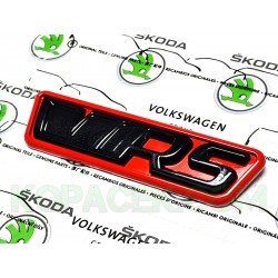 Škoda logo RS verzia 2023 lakované, podklad červená farba FK3, logo VRS čierna farba F9R