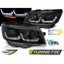 VW T6.1 20- - predné čierna svetlá TUBE LIGHT s LED denným svietením a dynamickým blinkerom
