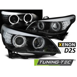 BMW E60/E61 03-04 - predné čierne svetlá D2S s ANGEL EYES pre xenón