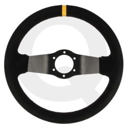 QSP - športový volant semišový prehly hĺbka 65mm / priemer 320mm STRIEBORNÉ RAMENÁ
