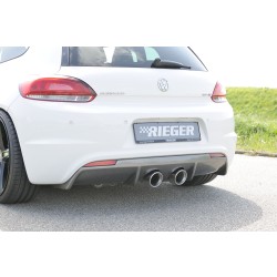 Rieger vložka zadného nárazníka pre R-Line zadný nárazník pre Volkswagen Scirocco 3 13 2-dver. vr. faceliftu, plast ABS s povrchovou úpravou Carbon-Look, pre dvojitú koncovku uprostred 2x100 mm