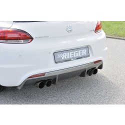 Rieger vložka zadného nárazníka pre R-Line zadný nárazník pre Volkswagen Scirocco 3 13 2-dver. vr. faceliftu, plast ABS s povrchovou úpravou Carbon-Look, pre dvojité koncovky na oboch stranách 4x90 mm