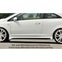 Rieger bočný prah mont. strana ľavá pro Opel Corsa D 3-dver. vr. faceliftu, r.v. 01/11-, 07/06-12/10, plast ABS s povrchovou úpravou Carbon-Look, s prelisom a výrezom