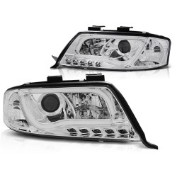 Audi A6 01-04 - predné chrom svetlá s LED svietením TUBE LIGHTS