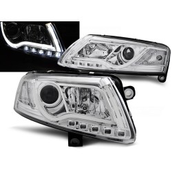 Audi A6 04-08 - predné chrom svetlá s LED svietením TUBE LIGHTS