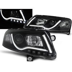 Audi A6 04-08 - predné čierna svetlá s LED svietením TUBE LIGHTS