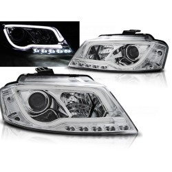 Audi A3 8P 08-12 - predné chrom svetlá s LED denným svietením TUBE LIGHTS