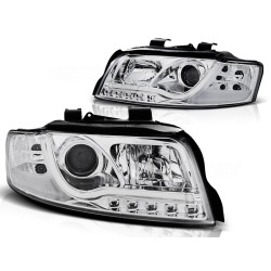 Audi A4 00-04 - predné chrom svetlá s LED denným svietením TUBE LIGHTS