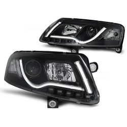 Audi A6 04-08 - predné čierna svetlá s LED denným svietením TUBE LIGHTS pre xenon