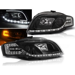 Audi A4 04-09 - predné čierna svetlá s LED svietením TUBE LIGHTS a LED smerovky