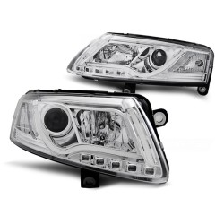 Audi A6 04-08 - predné chrom svetlá s LED denným svietením TUBE LIGHTS