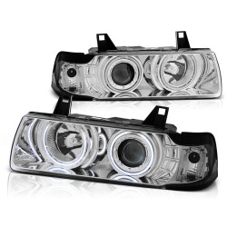 BMW E36 90-99 COUPE, CABRIO - predné chrom svetlá s ANGEL EYES CCFL