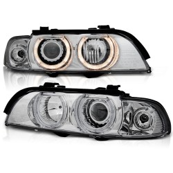 BMW E39 95-03 - predné chrom svetlá s ANGEL EYES pre xenon
