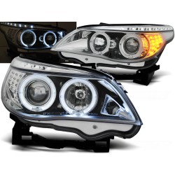 BMW E60 / E61 03-07 - predné chrom svetlá s ANGEL EYES a LED smerovky