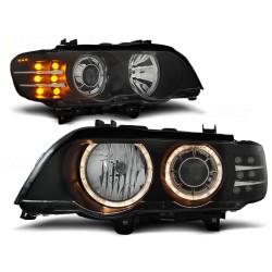 BMW X5 E53 99-03 - predné čierna svetlá ANGEL EYES a LED smerovky