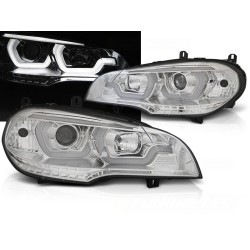 BMW X5 E70 07-13 - predný chróm svetla 3D ANGEL EYES a LED denným svietením