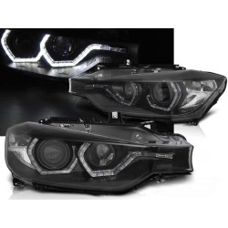 BMW F30 / F31 11-15 - predné čierna svetlá s ANGEL EYES LED a denným svietením