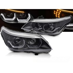BMW E60/E61 03-07 - predné čierne svetlá s ANGEL EYES 3D s LED blikačom